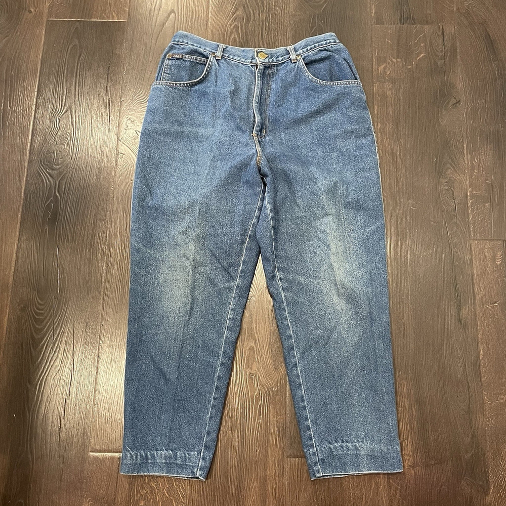 Vintage Chic Womens Blue Jeans High Rise Mom Jeans elastic waistband tapered Leg